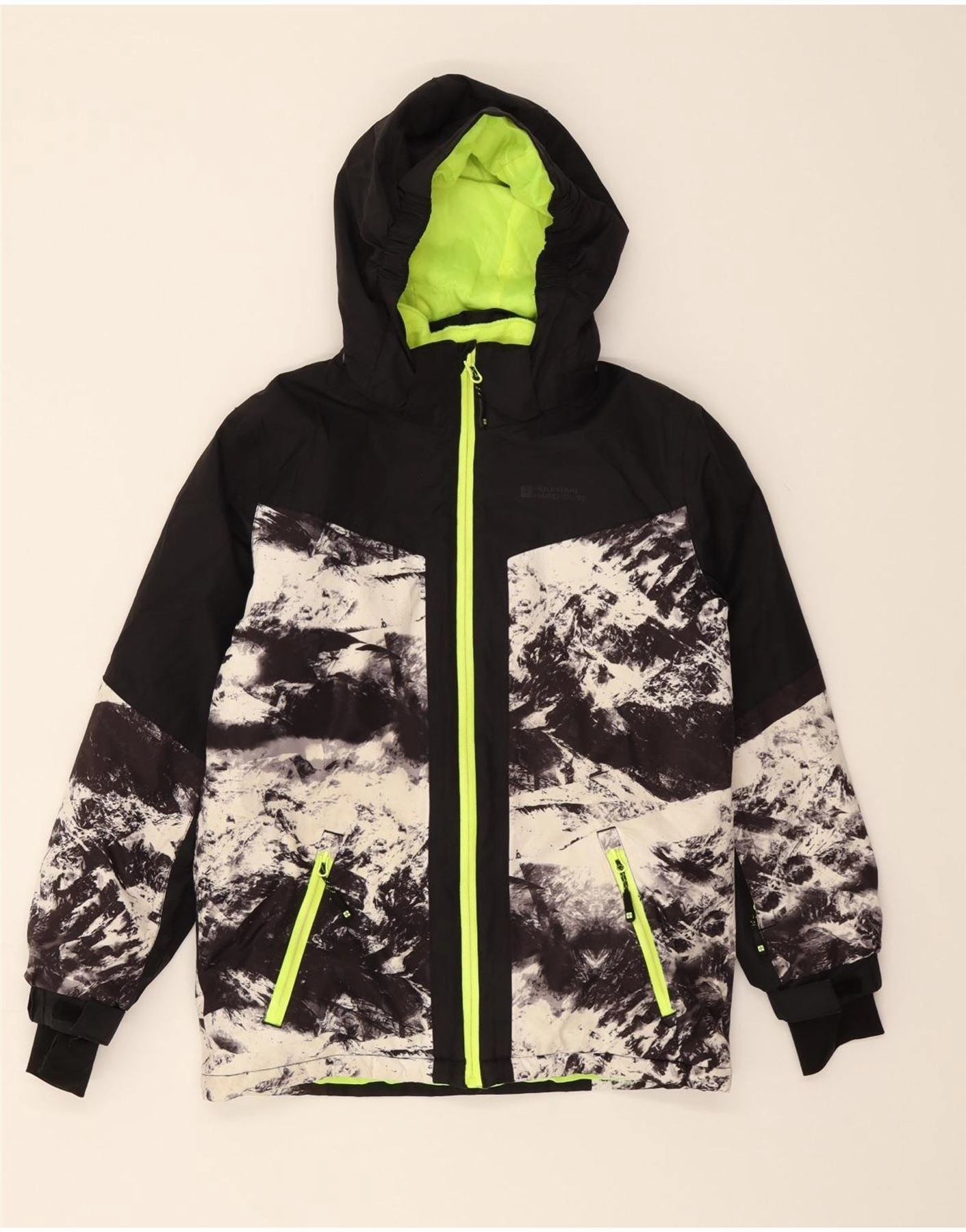 MOUNTAIN WAREHOUSE Boys Hooded Rain Jacket 11-12 Years Black Tie Dye City Style Outdoor Ready