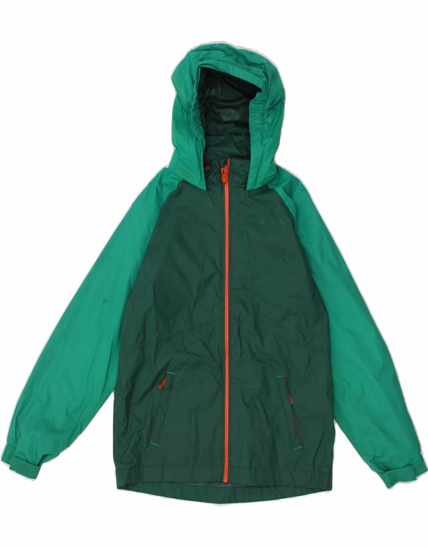 Detachable Hood MOUNTAIN WAREHOUSE Boys Hooded Rain Jacket 11-12 Years Green Colourblock