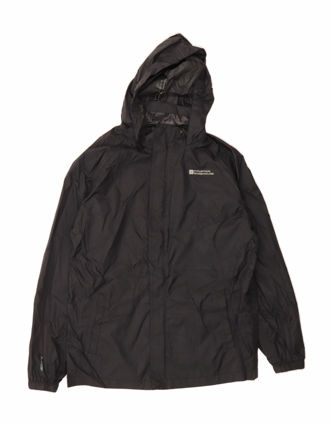 MOUNTAIN WAREHOUSE Boys Hooded Rain Jacket 12-13 Years Black Short