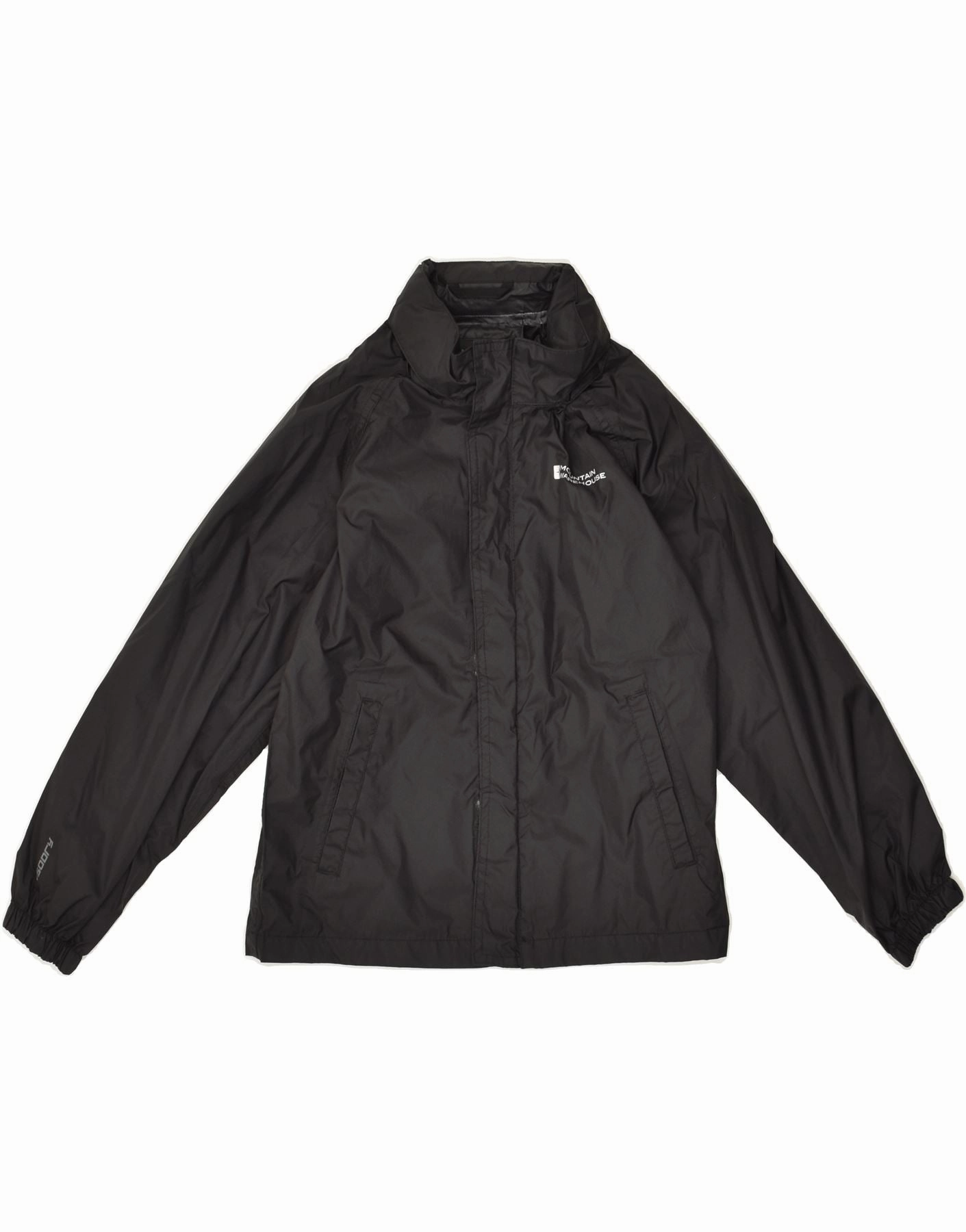 MOUNTAIN WAREHOUSE Boys Hooded Rain Jacket 7-8 Years Black Nylon Forgiveness