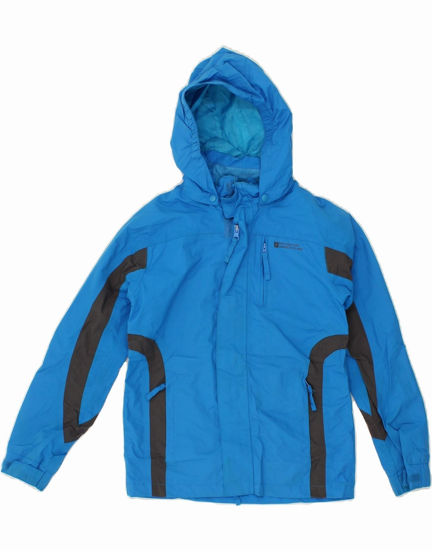 MOUNTAIN WAREHOUSE Boys Hooded Rain Jacket 9-10 Years Blue Colourblock Active Lifestyle Pin