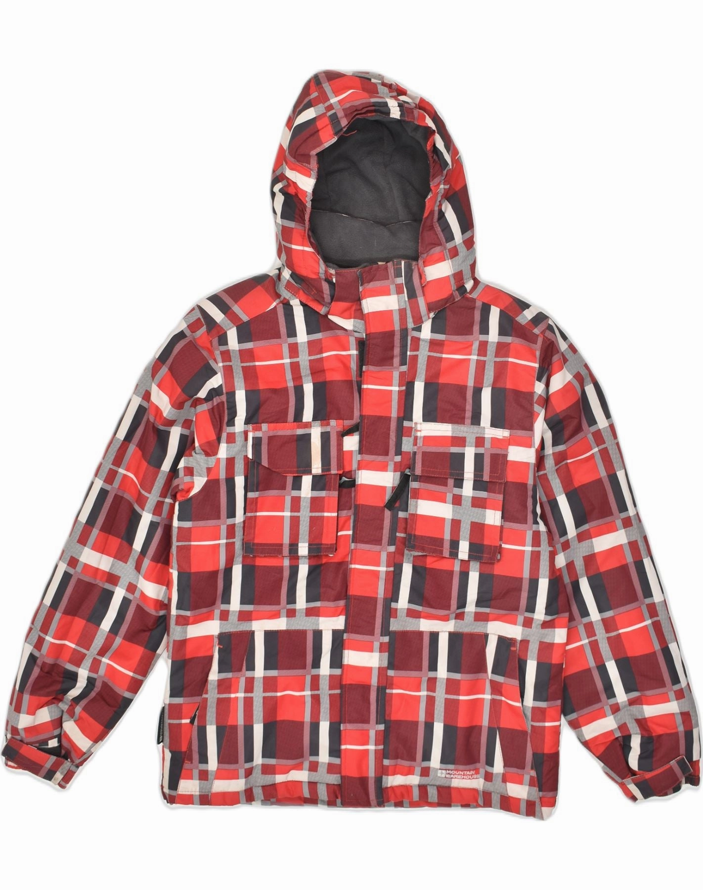 MOUNTAIN WAREHOUSE Boys Hooded Windbreaker Jacket 12-13 Years Red Check Mindfulness