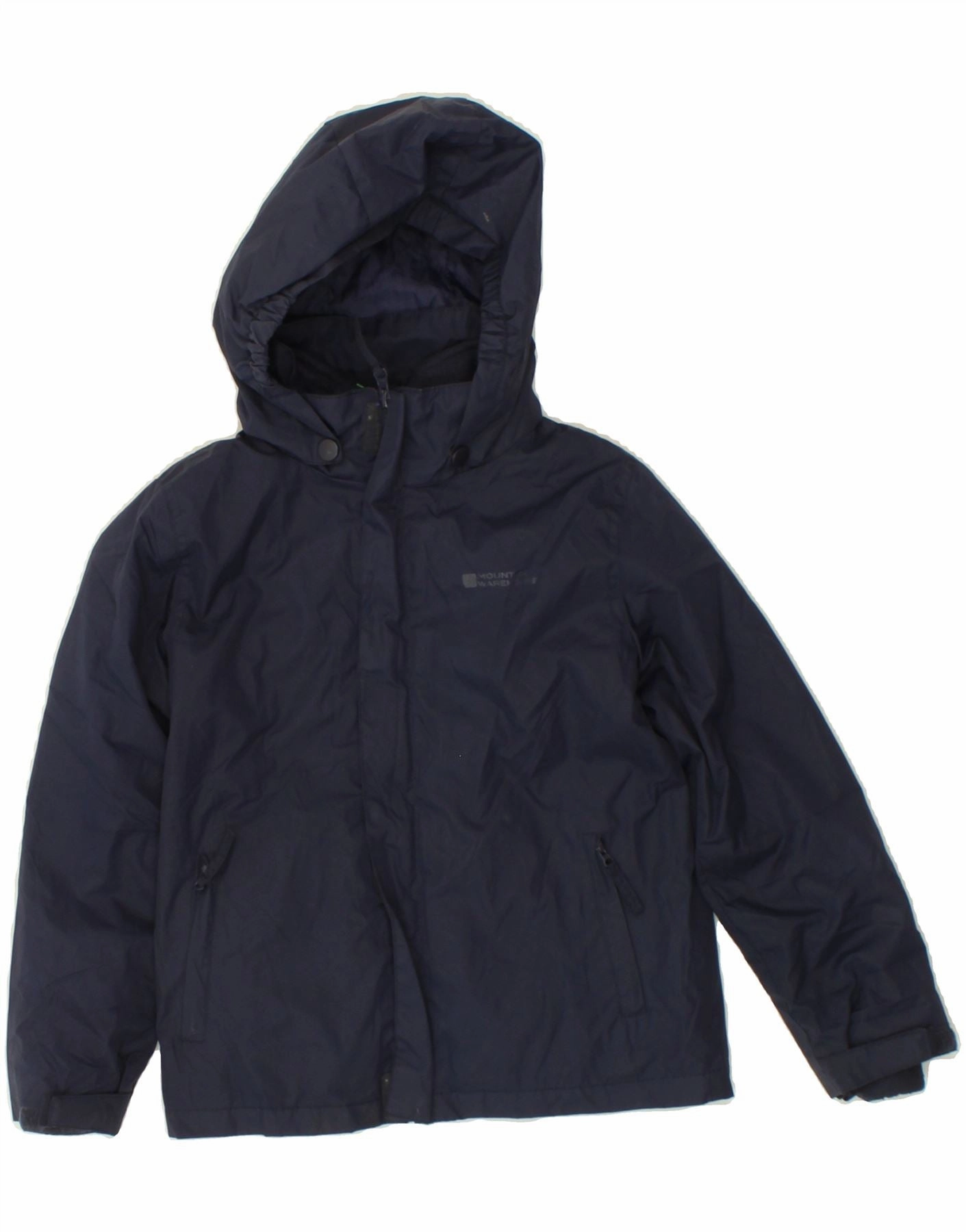 MOUNTAIN WAREHOUSE Boys Hooded Windbreaker Jacket 7-8 Years Navy Blue Double Layered Insulation Secure Chest Pocket