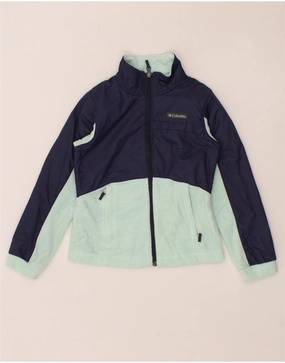 Suede COLUMBIA Girls Graphic Fleece Jacket 7-8 Years Small Turquoise Colourblock