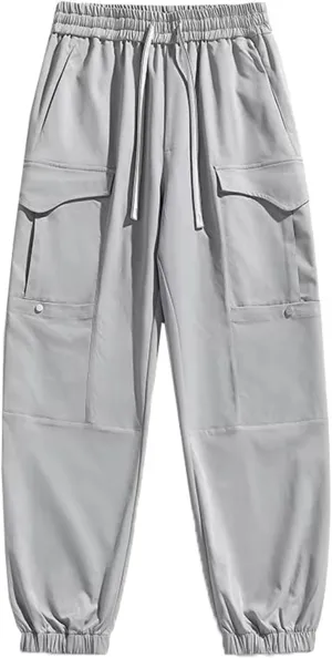 Multi-Pockets Men's Sweatpants Baggy Cargo Pants Elastic Waist Loose Casual Harem Trousers