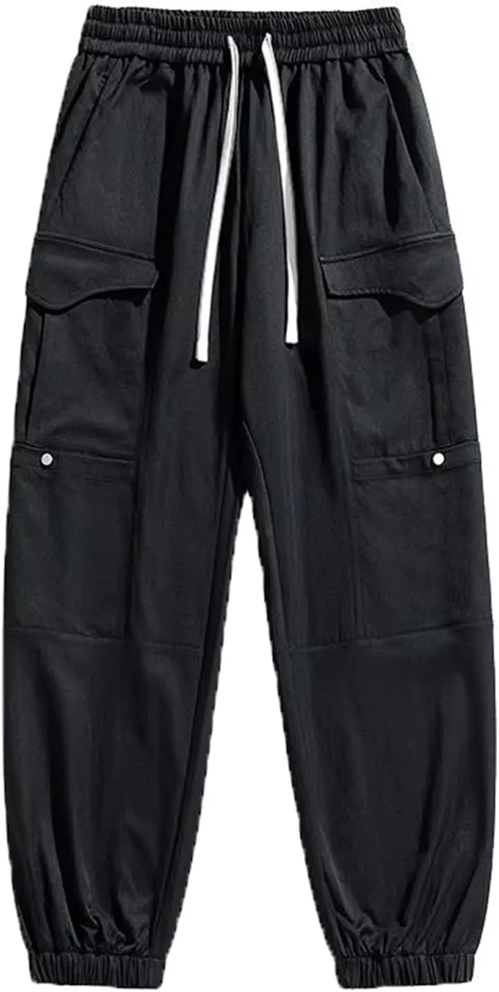Multi-Pockets Men's Sweatpants Baggy Cargo Pants Elastic Waist Loose Casual Harem Trousers