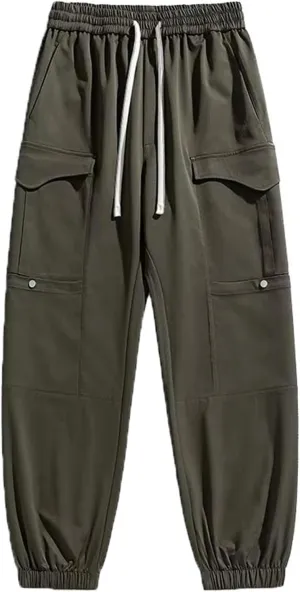 Multi-Pockets Men's Sweatpants Baggy Cargo Pants Elastic Waist Loose Casual Harem Trousers