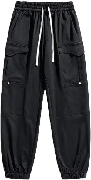 Multi-Pockets Men's Sweatpants Baggy Cargo Pants Elastic Waist Loose Casual Harem Trousers
