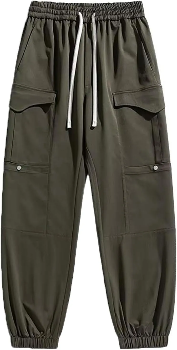 Multi-Pockets Men's Sweatpants Baggy Cargo Pants Elastic Waist Loose Casual Harem Trousers