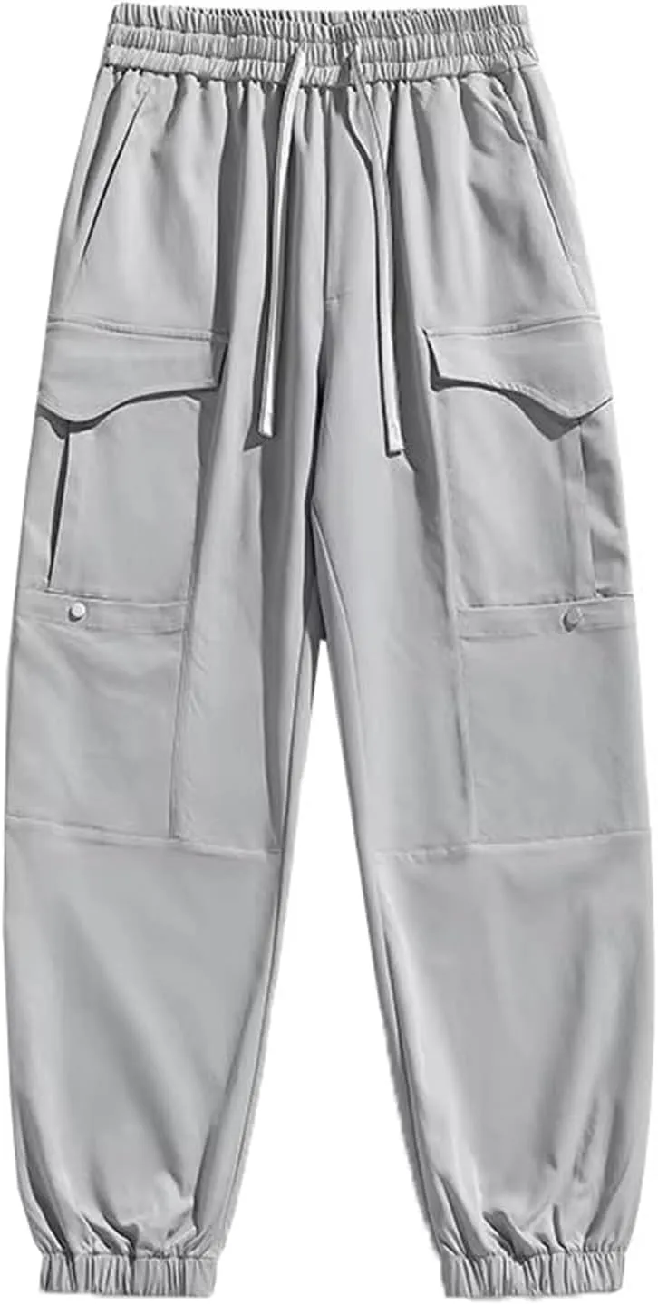 Multi-Pockets Men's Sweatpants Baggy Cargo Pants Elastic Waist Loose Casual Harem Trousers