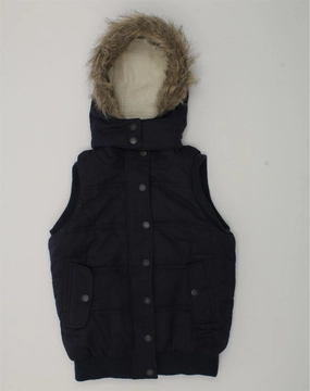 thrift - store find Soft Shell FAT FACE Boys Hooded Sherpa Padded Gilet 10-11 Years Navy Blue Polyester