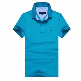 Cotton-piqu?? polo Tommy Hilfiger Polo Blue Plain shirt with logo undercollar Stylish Design