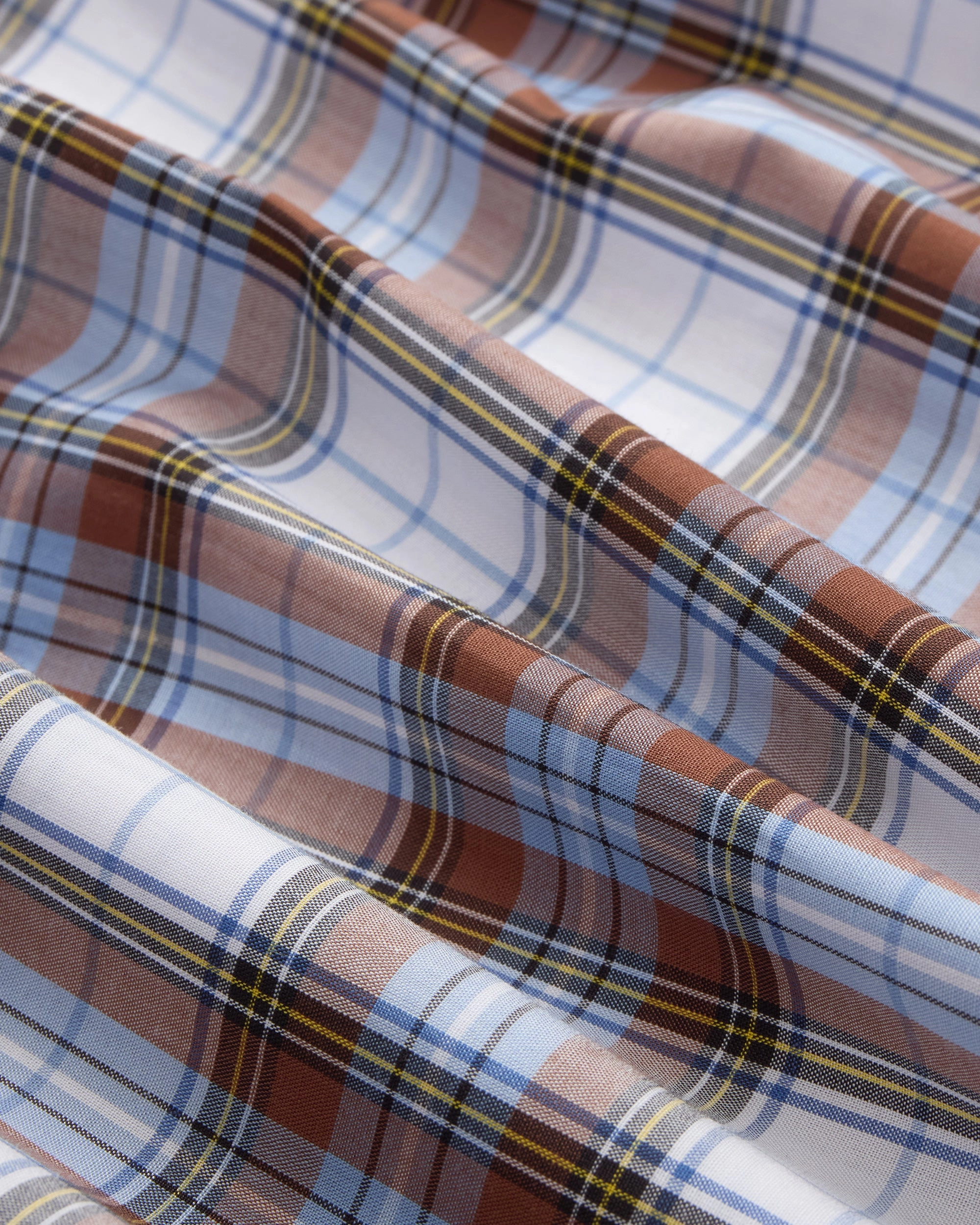 Stretchable Fabric Made-in-USA Brown & Light Blue Plaid Sport Shirt - Classic Fit