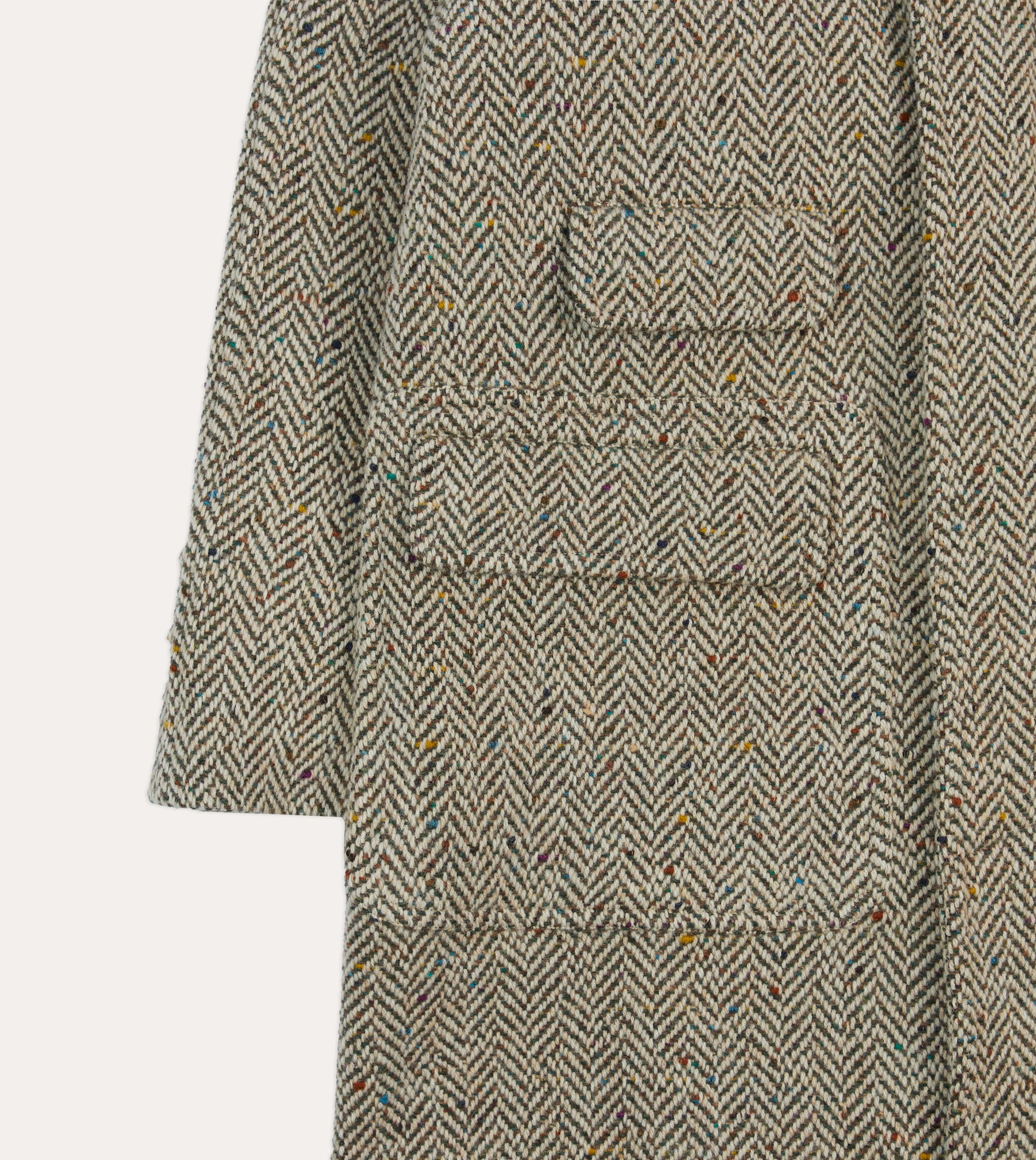 Taupe Herringbone Flecked Wool Raglan Coat Snow Friendly