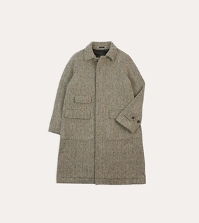 Taupe Herringbone Flecked Wool Raglan Coat Magnetic Closure Casual Outdoor Wear