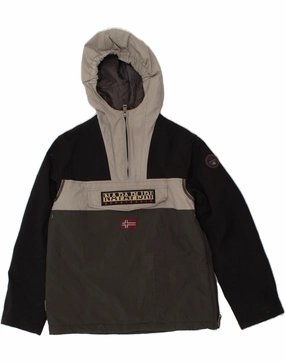 NAPAPIJRI Boys Graphic Hooded Anorak Jacket 11-12 Years Grey Colourblock Daily Utility Storm Layer