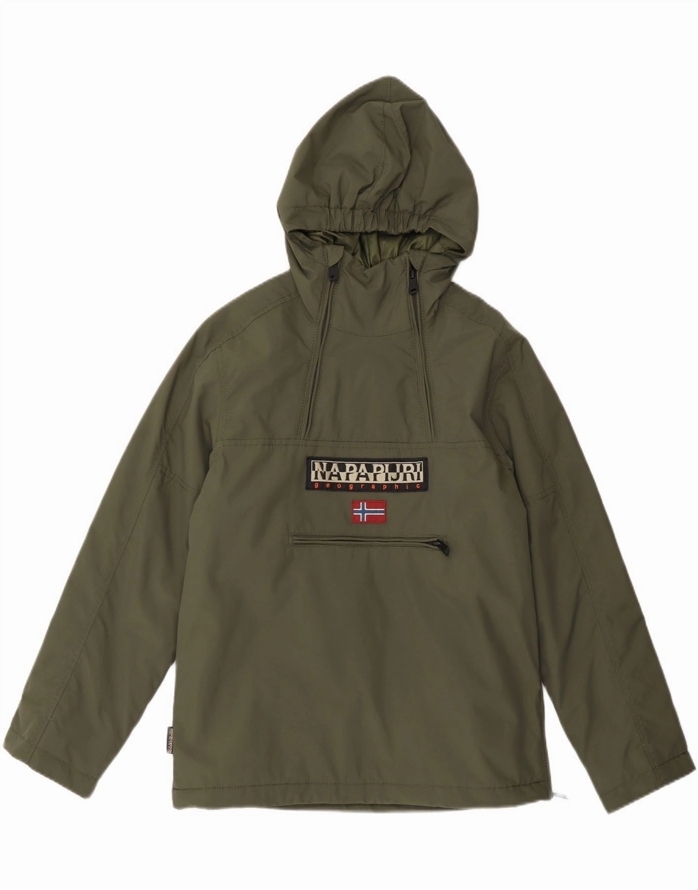DropShoulder outdoor barbecue NAPAPIJRI Boys Graphic Hooded Anorak Jacket 11-12 Years Khaki Polyamide