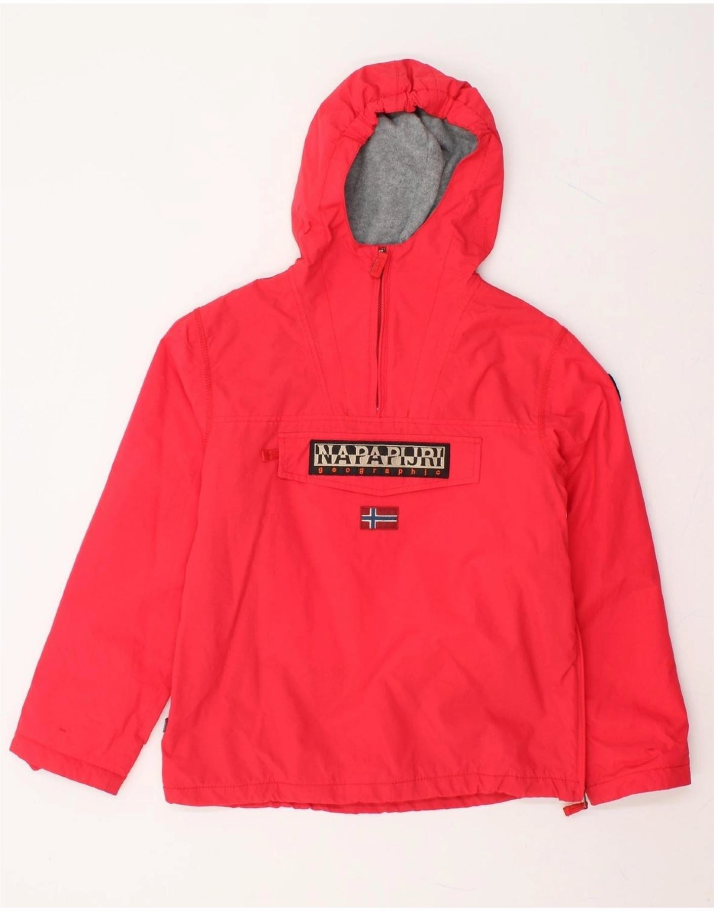NAPAPIJRI Boys Graphic Hooded Anorak Jacket 11-12 Years Red Polyamide suitable for advertising campaigns Detachable Hood