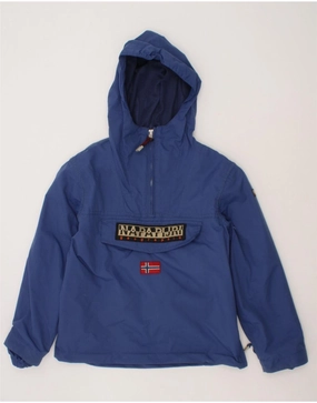 Simple Fit NAPAPIJRI Boys Graphic Hooded Anorak Jacket 7-8 Years Blue Polyester