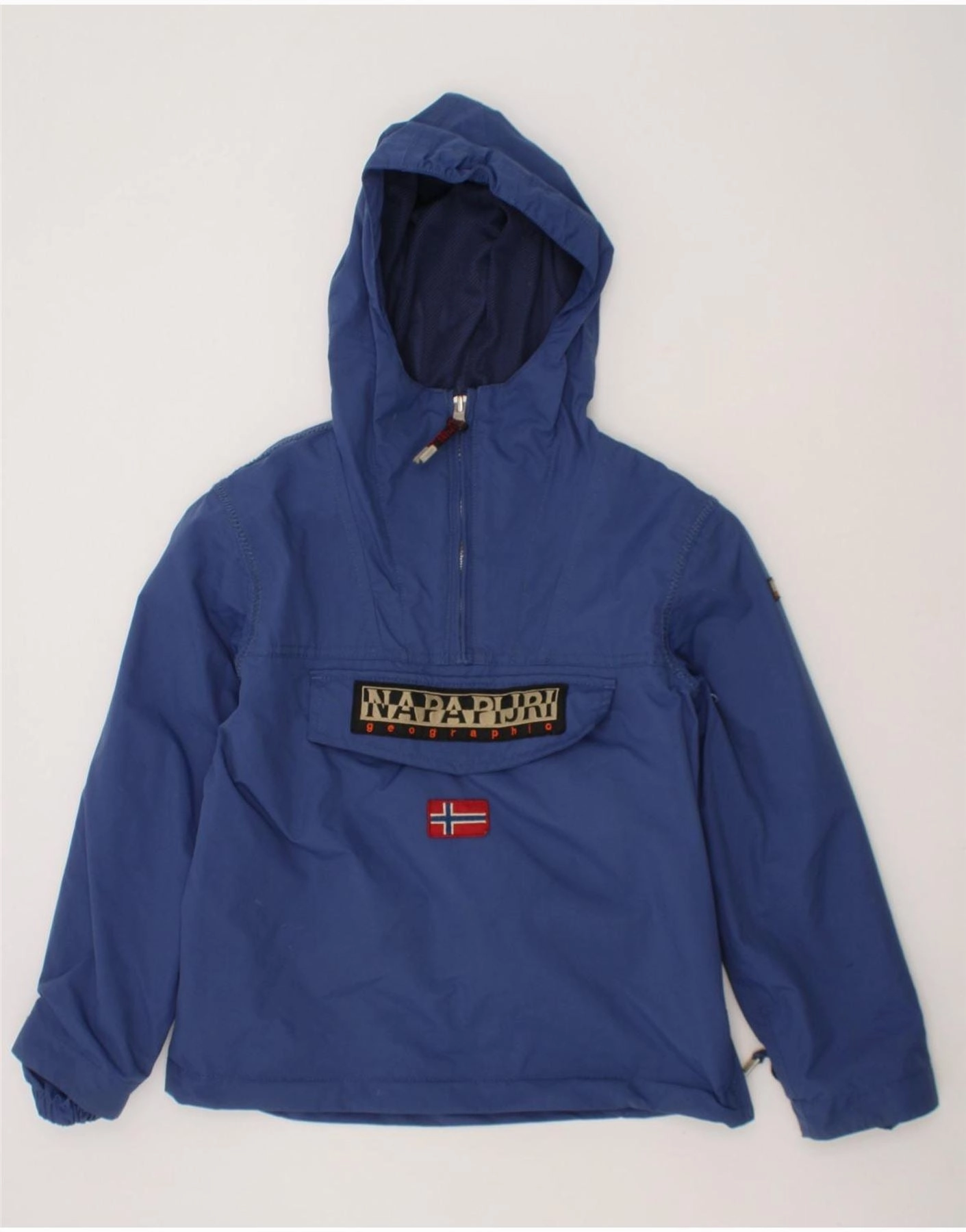 Simple Fit NAPAPIJRI Boys Graphic Hooded Anorak Jacket 7-8 Years Blue Polyester