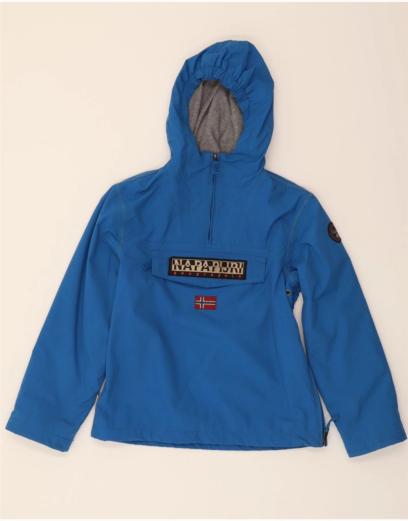 adults' Machine washable NAPAPIJRI Boys Graphic Hooded Anorak Jacket 9-10 Years Blue Polyamide