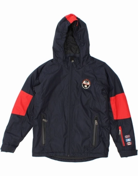 NAPAPIJRI Boys Graphic Hooded Windbreaker Jacket 11-12 Years Navy Blue Help