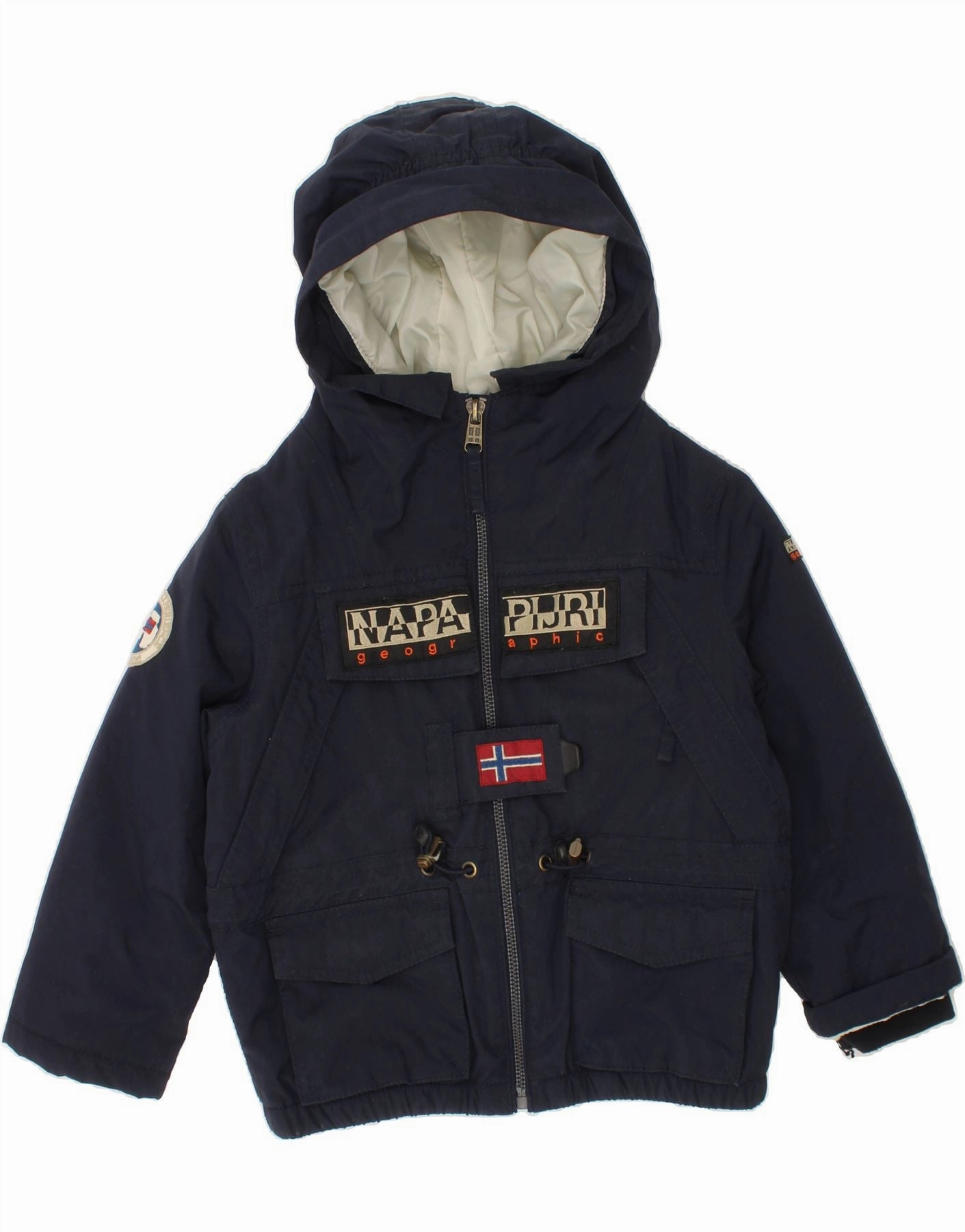 NAPAPIJRI Boys Graphic Hooded Windbreaker Jacket 3-4 Years Navy Blue Weekend Ready