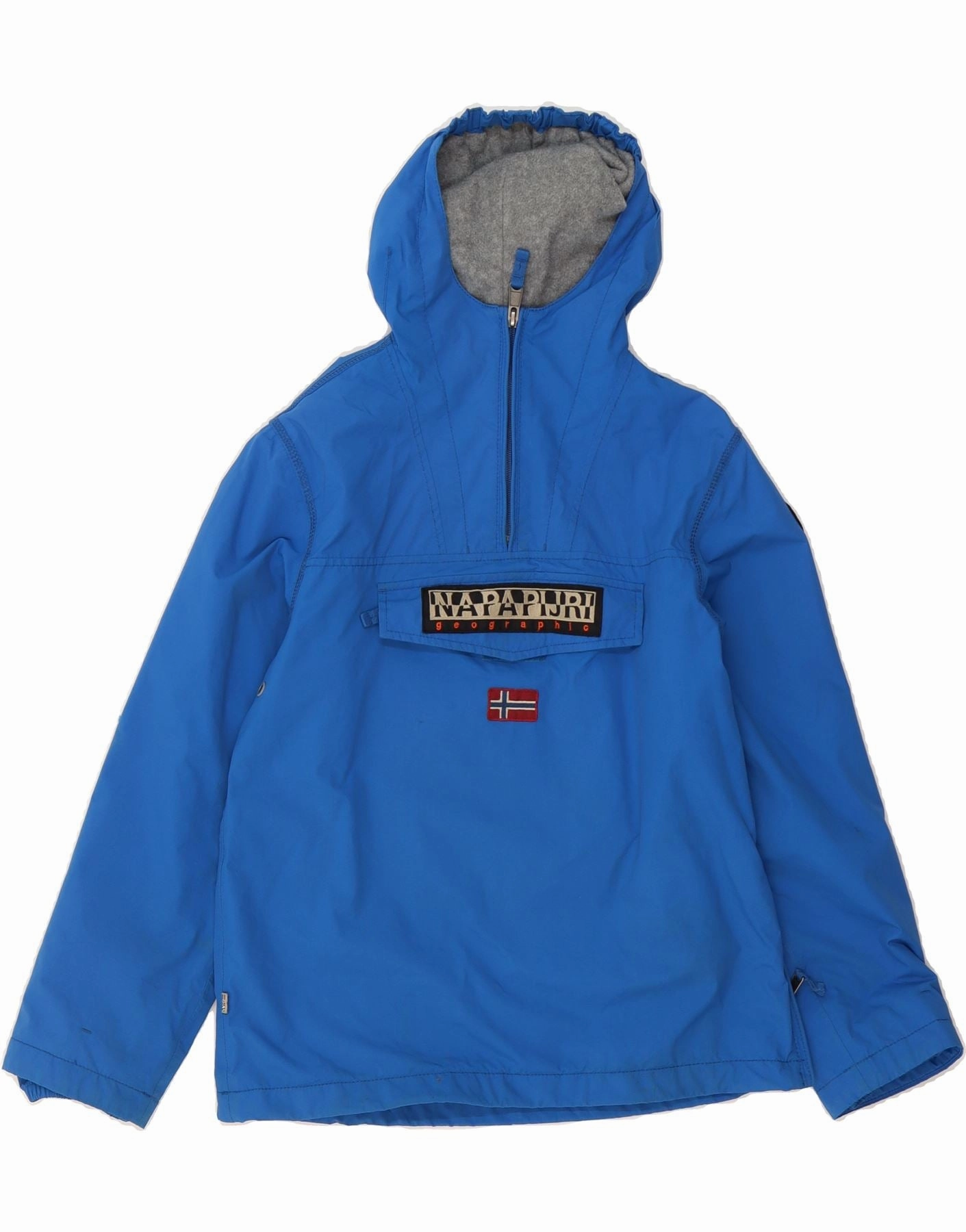 NAPAPIJRI Boys Hooded Graphic Anorak Jacket 11-12 Years Blue Polyamide suitable for work uniforms Occasion