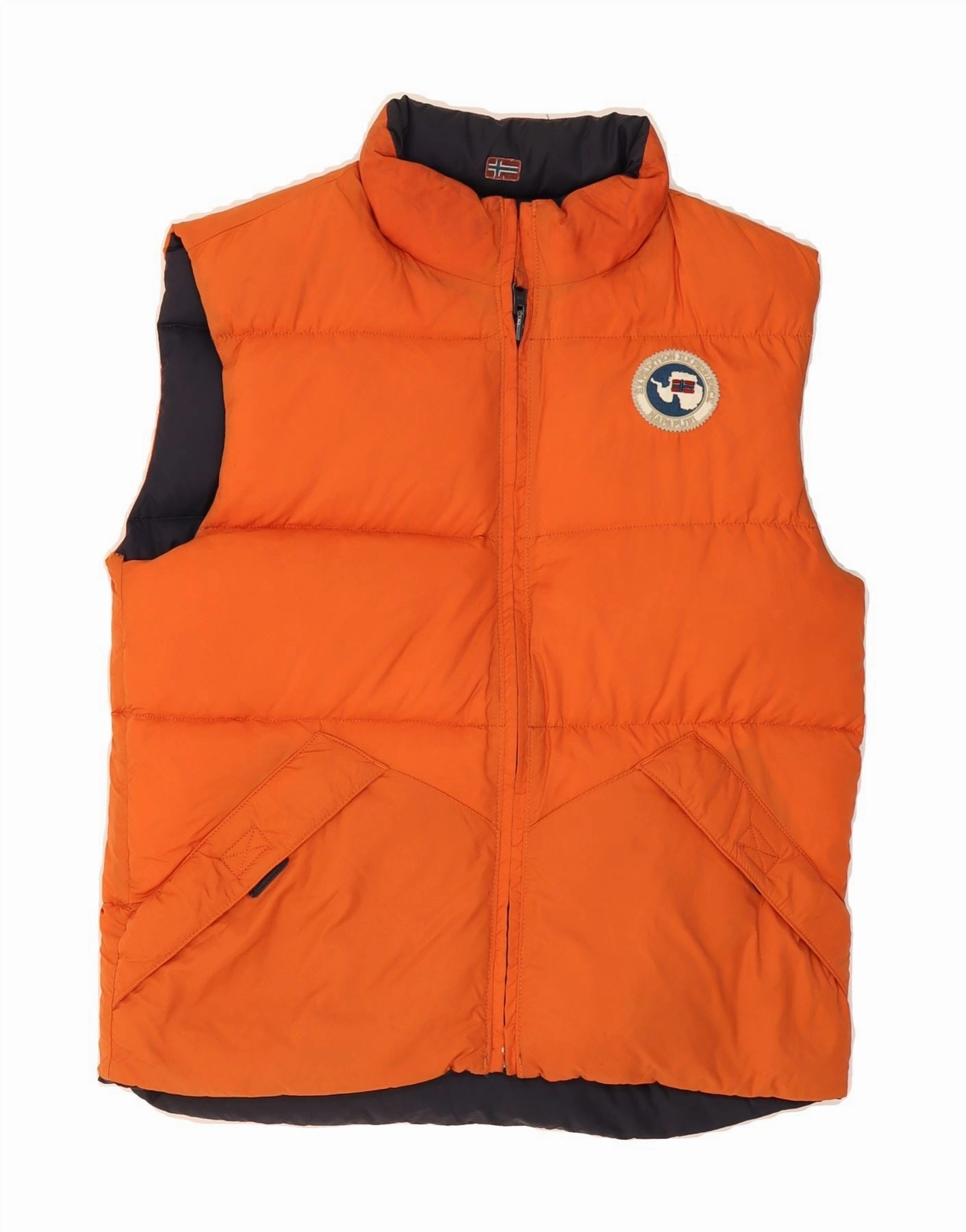 NAPAPIJRI Boys Reversible Padded Gilet 13-14 Years Orange Polyamide Snag Free Zippers Wind Chill