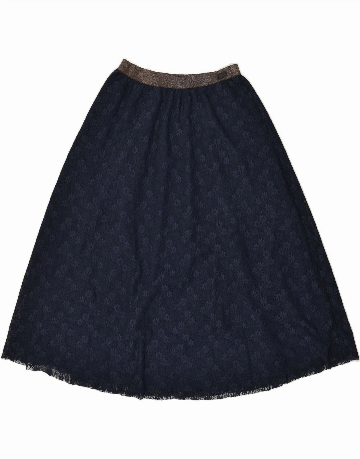 REPLAY Girls A-Line Skirt 15-16 Years W26  Navy Blue Floral Pose Sweet Waist Seam
