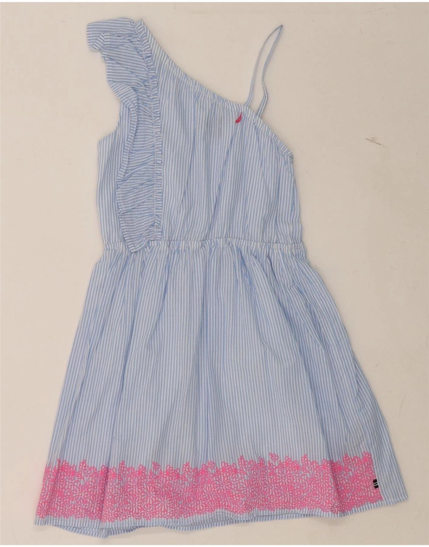 NAUTICA Girls Sleeveless A-Line Dress 15-16 Years XL Blue Striped Cotton Breathable