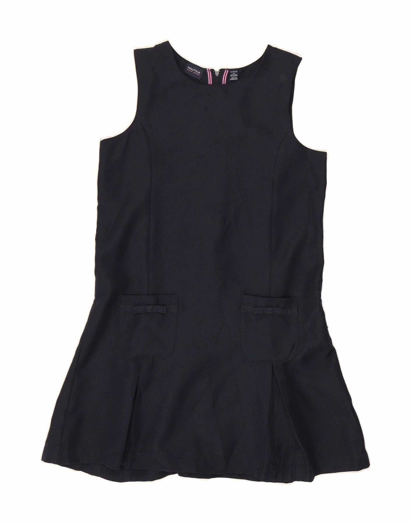 NAUTICA Girls Sleeveless A-Line Dress 15-16 Years XL Navy Blue Polyester Elegant Charm