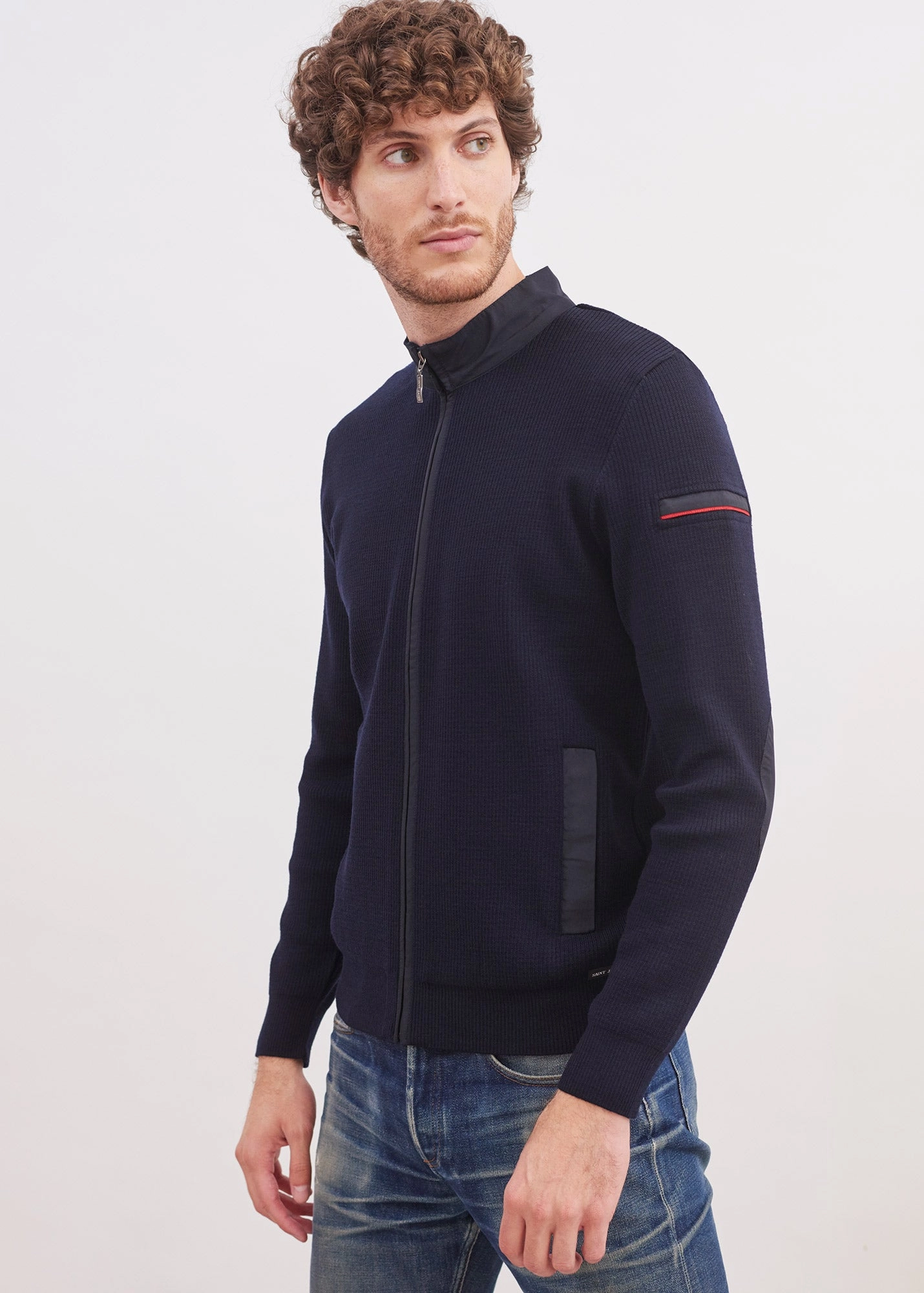 NAVIGATEUR - Comfortable Knit Cardigan with Zip (NAVY) Layered Wear