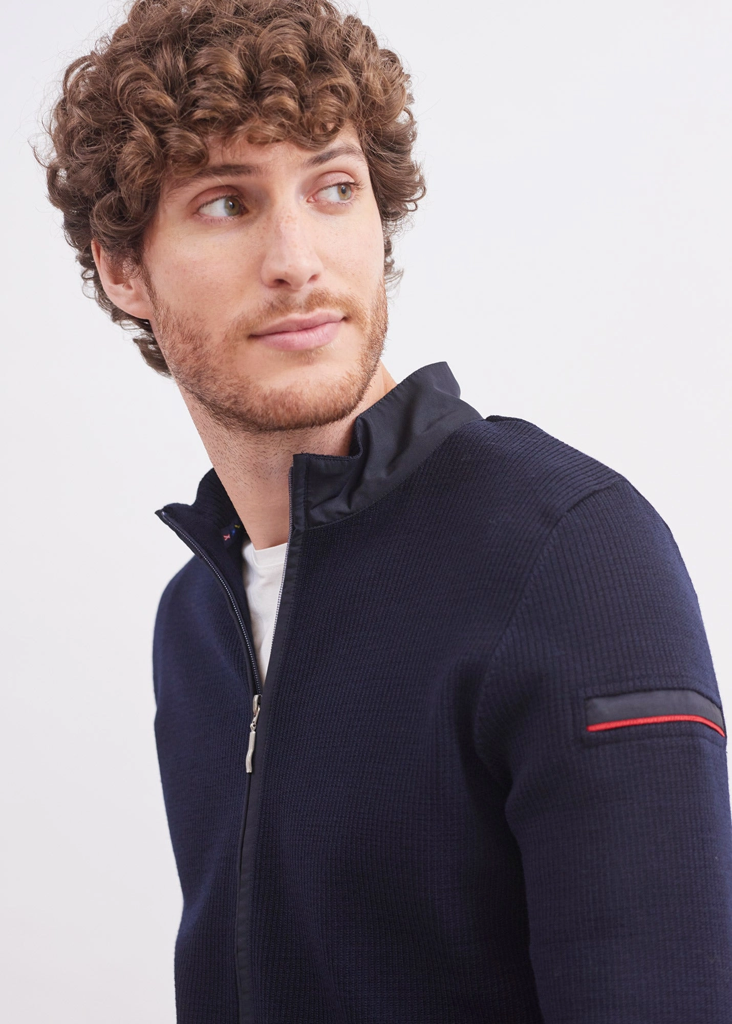 Sleek Design Tactile Grid Knit NAVIGATEUR - Comfortable Knit Cardigan with Zip (NAVY)