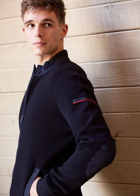 Non Pilling Surface NAVIGATEUR - Comfortable Knit Cardigan with Zip (NAVY)