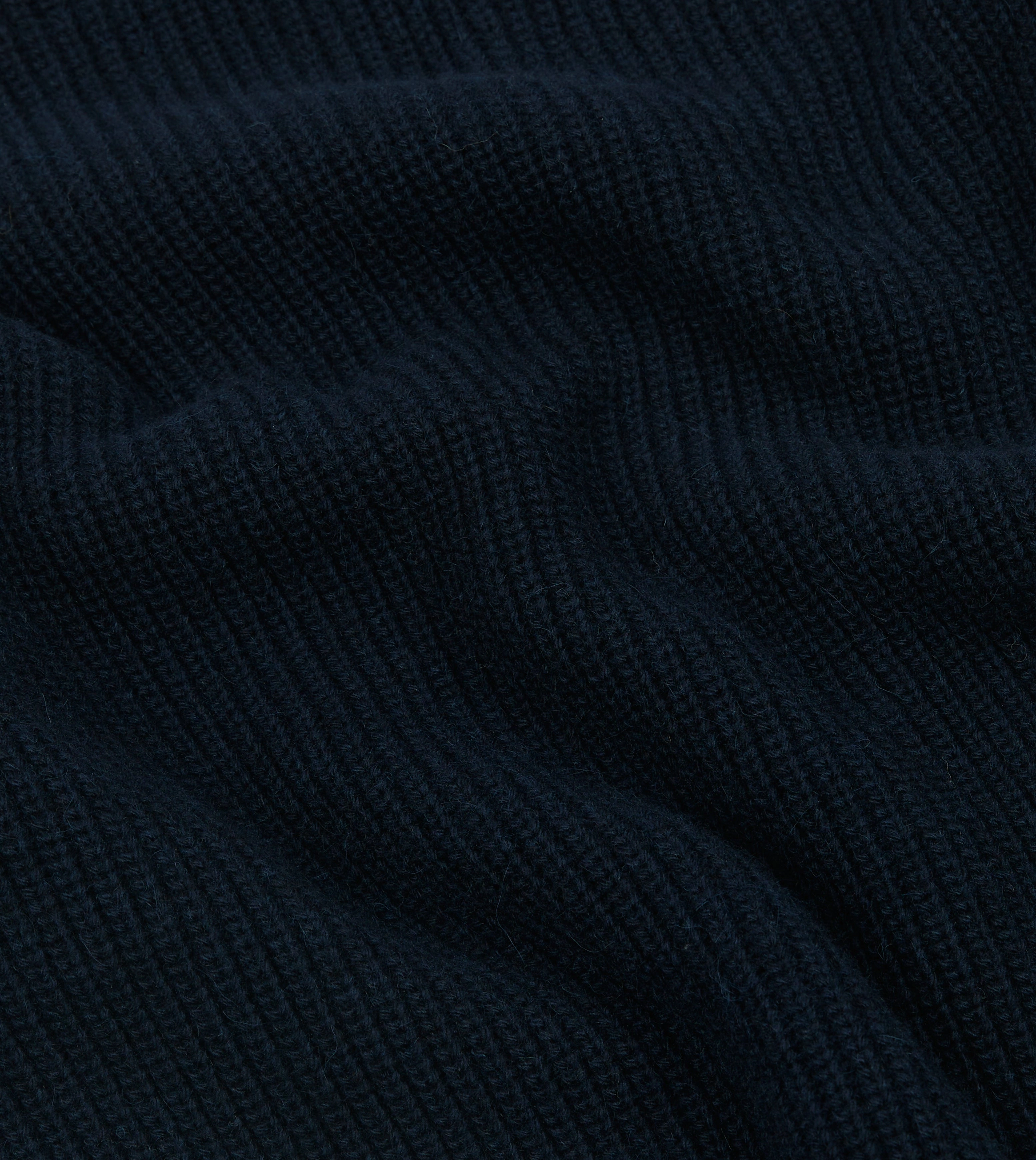 Odor Resistant Fabric Navy Alpaca Lambswool Ribbed Integral Collar Jumper