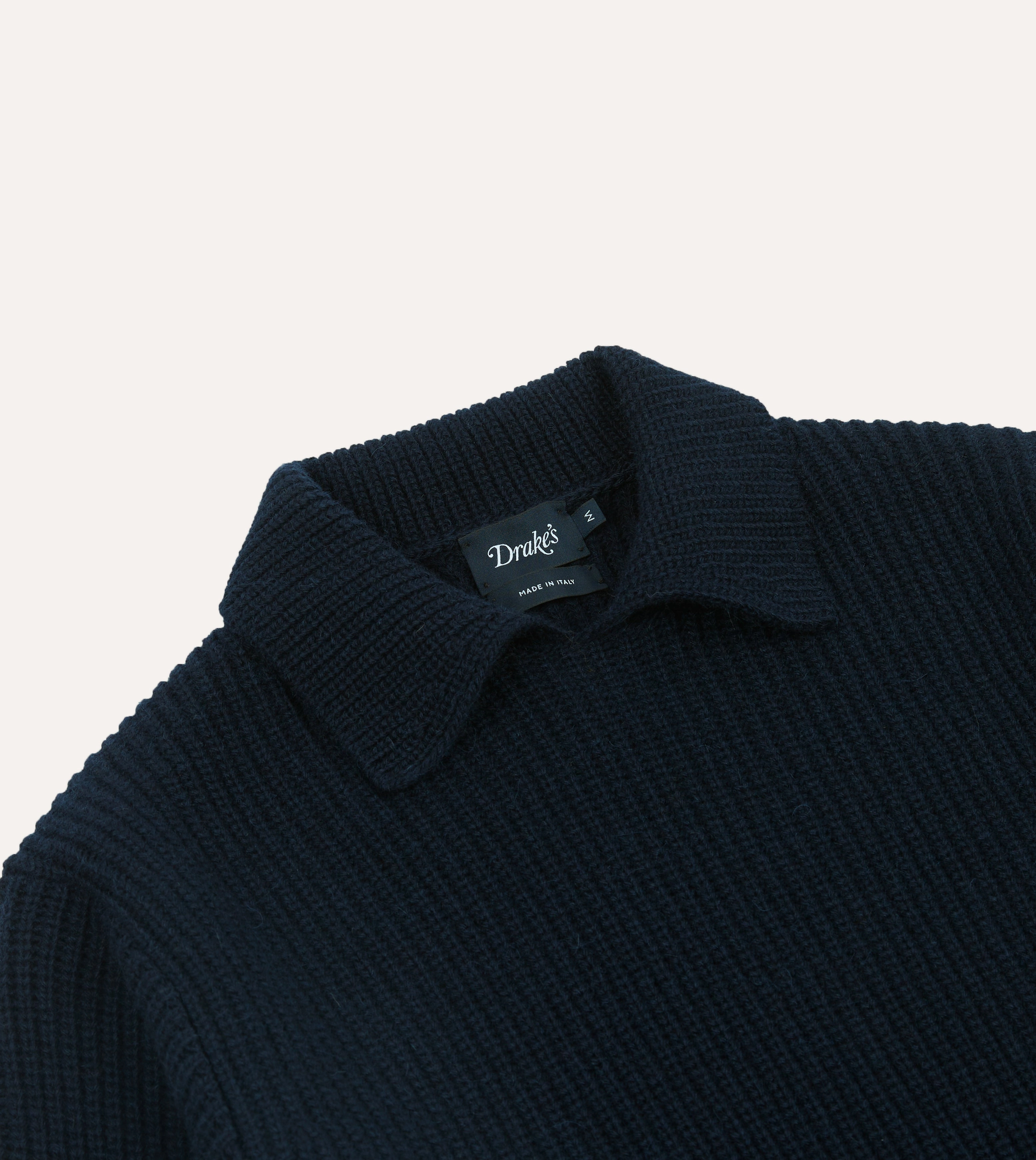Daily Favorite Navy Alpaca Lambswool Ribbed Integral Collar Jumper