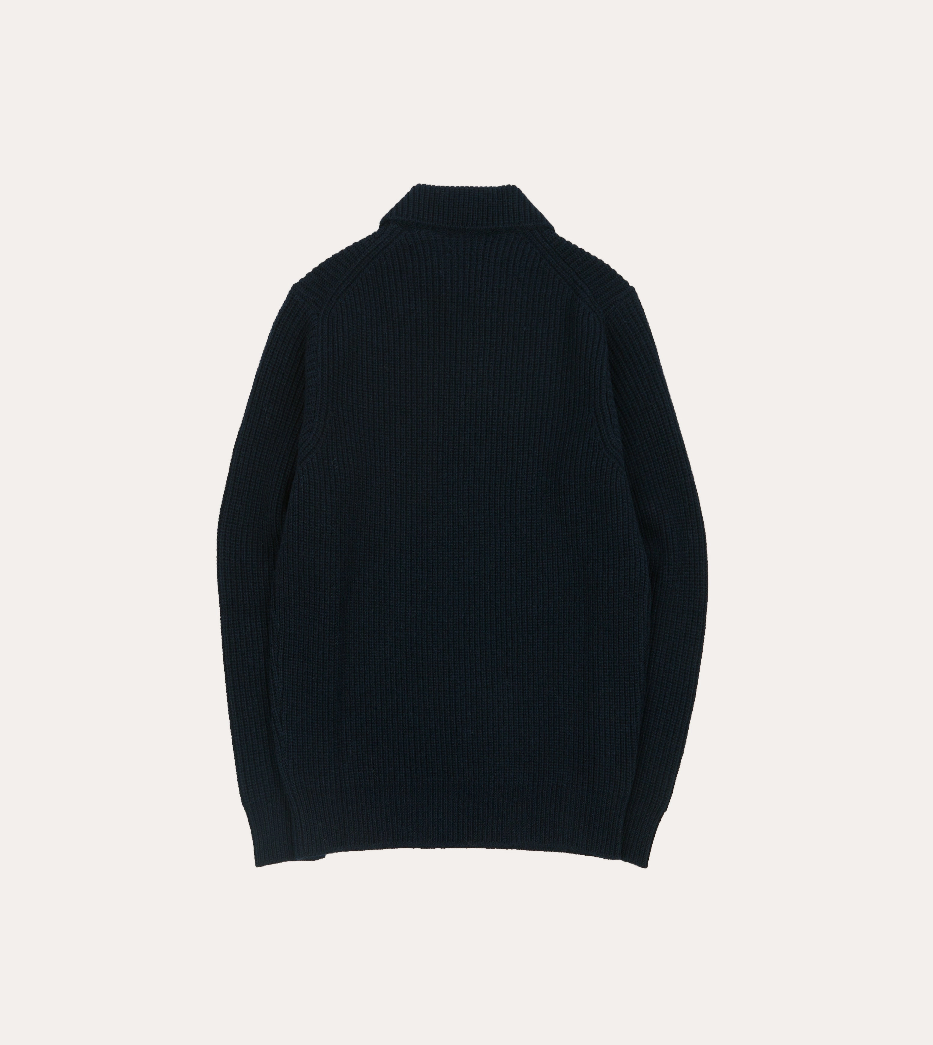Neutral Colors Navy Alpaca Lambswool Ribbed Integral Collar Jumper