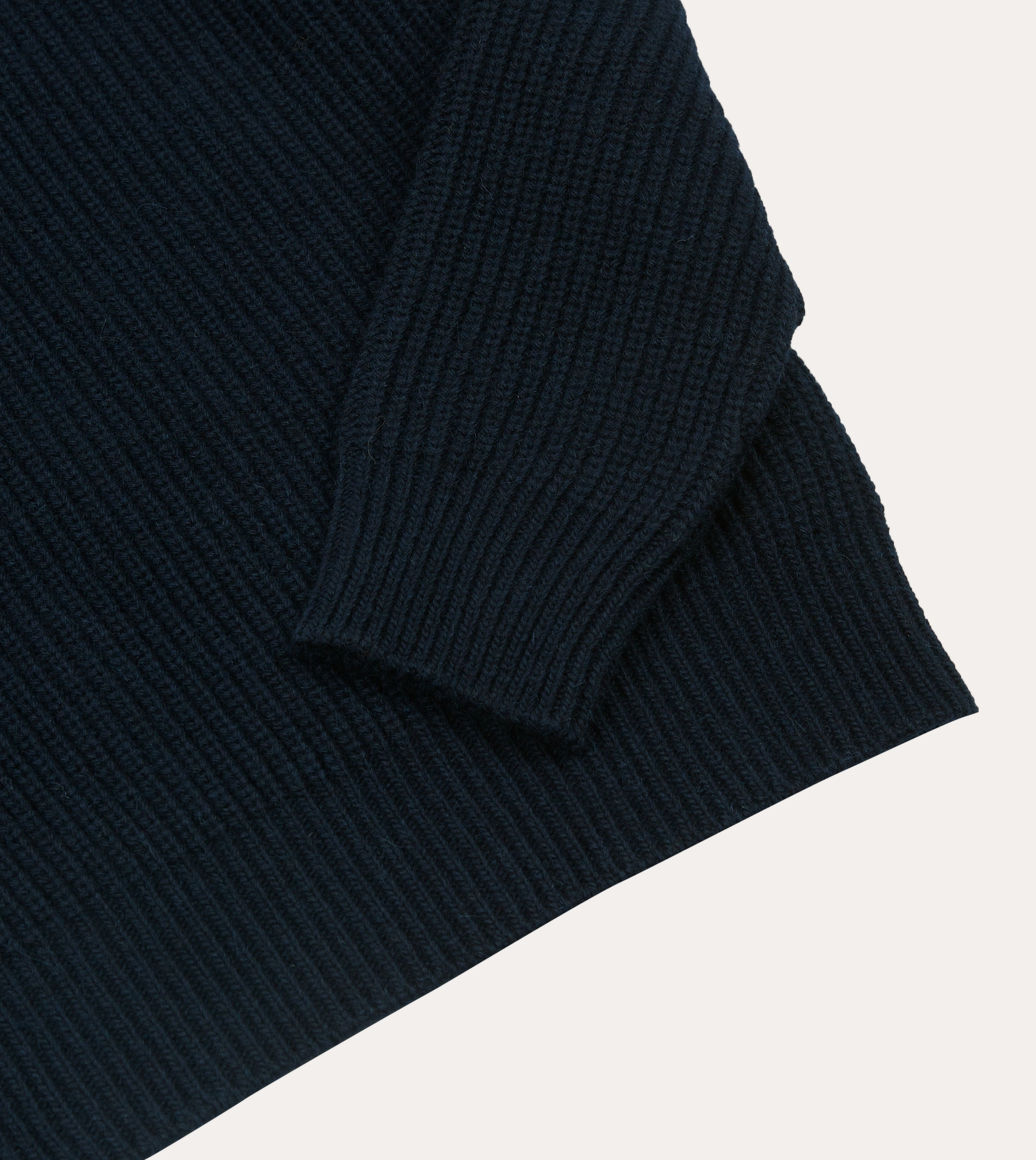 AntiSnag Surface Navy Alpaca Lambswool Ribbed Integral Collar Jumper