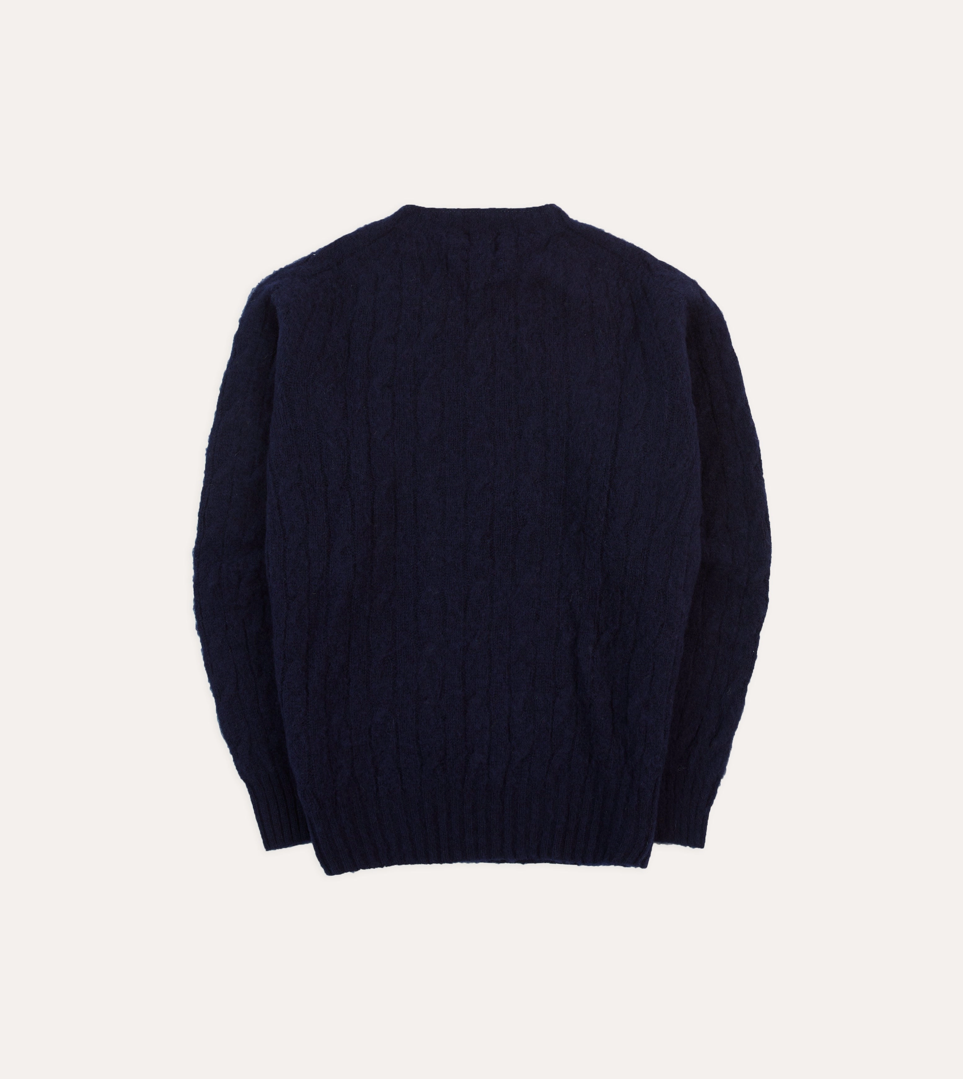 Stretch Recovery Yarn Double Layered Design Navy Brushed Cable Knit Shetland Crew Neck Jumper