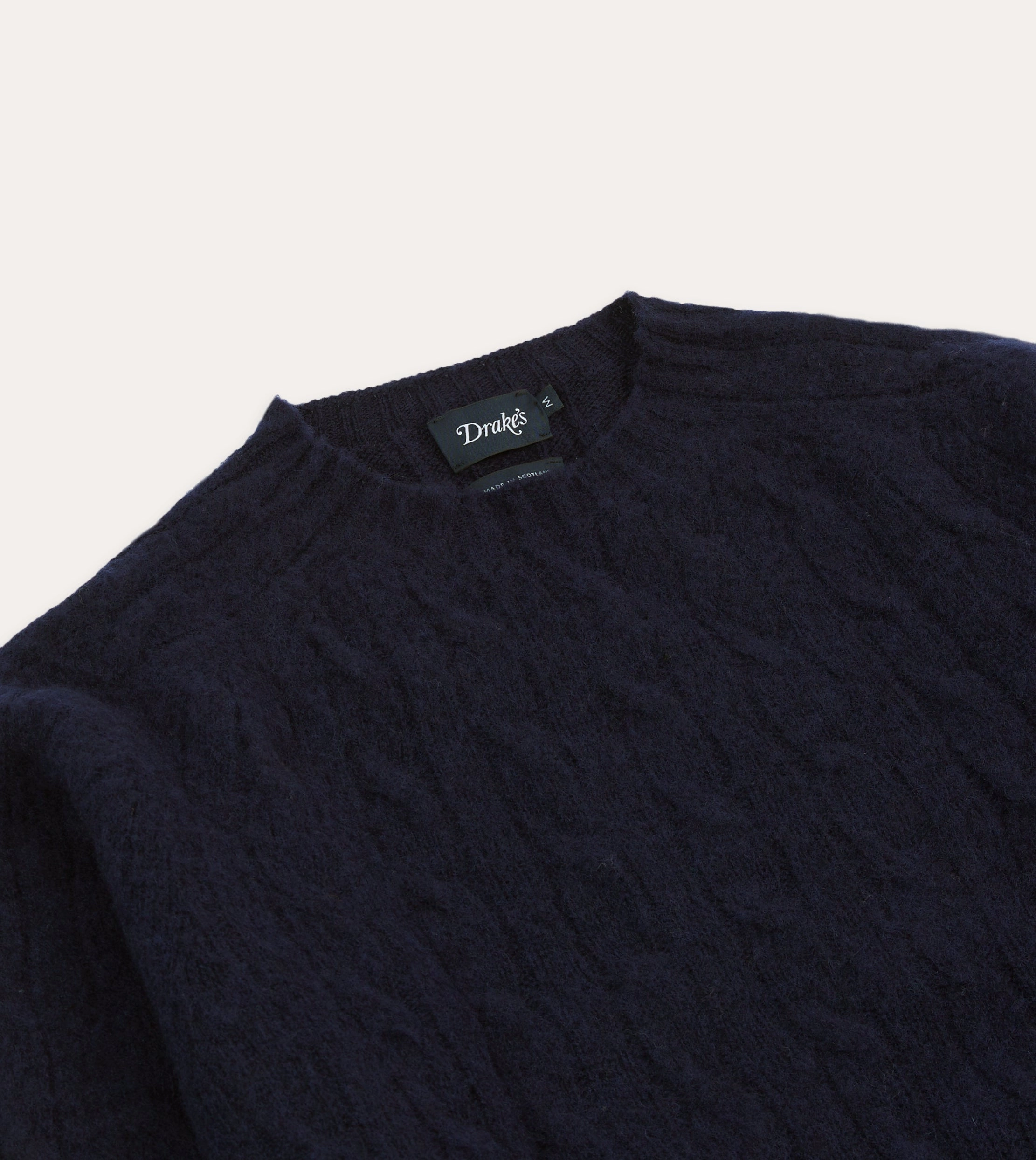 Navy Brushed Cable Knit Shetland Crew Neck Jumper Yearlong Favorite FadeResistant Yarn