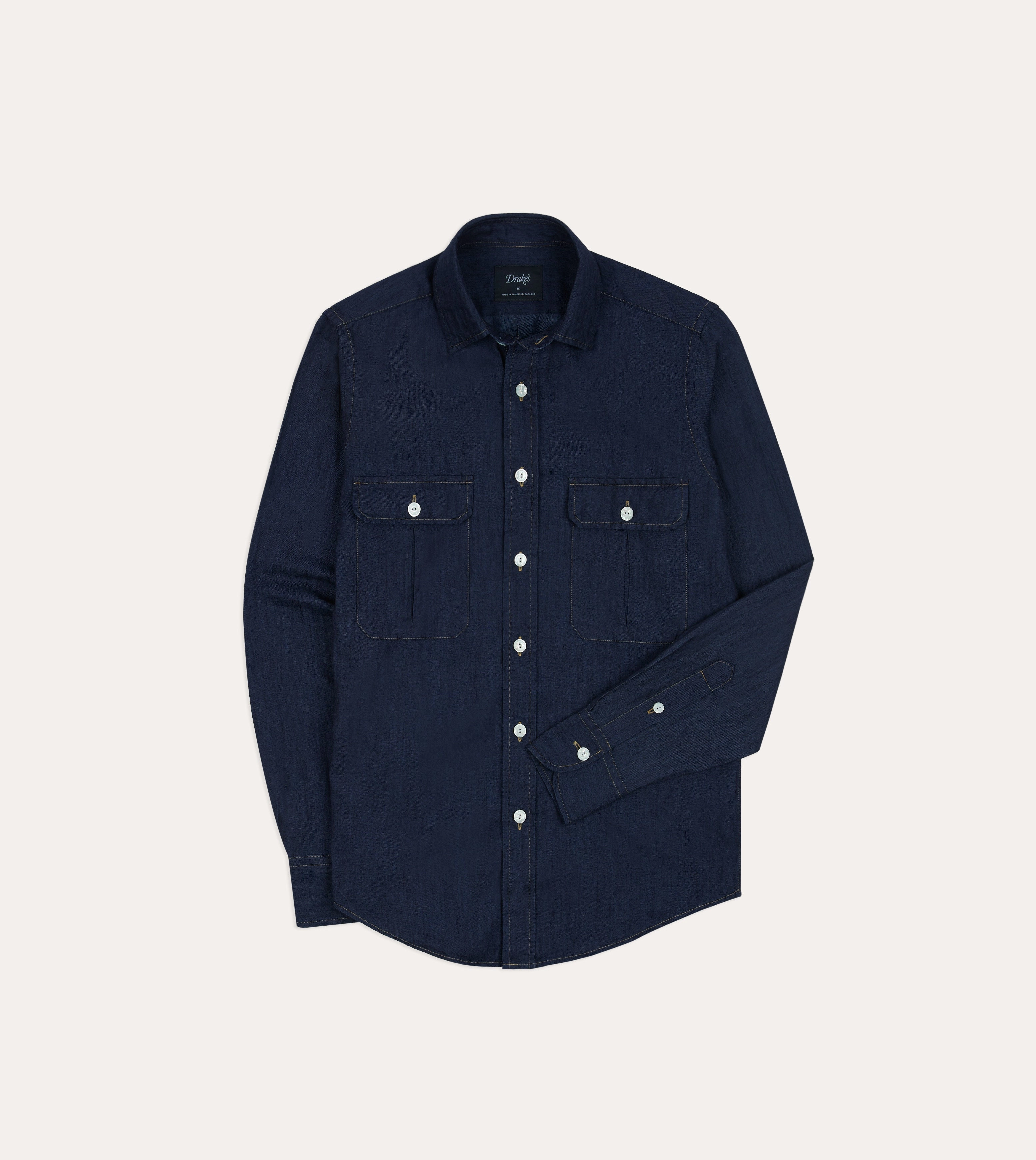 Odorless Binding Tape High-Quality Fabric Navy Cotton Linen Two-Pocket Work Shirt