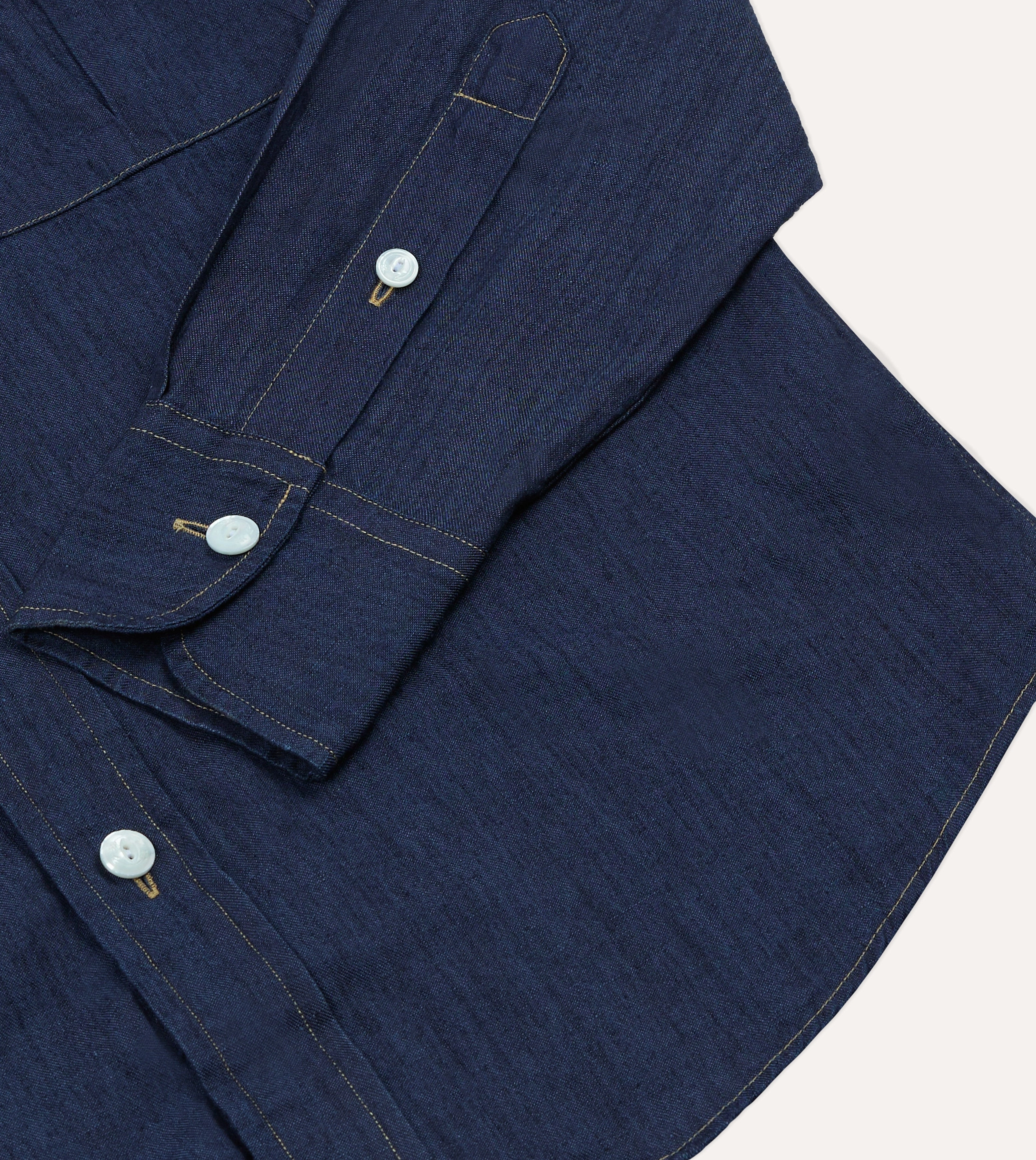 Holiday Style Navy Cotton Linen Two-Pocket Work Shirt