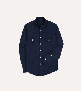 Odorless Binding Tape High-Quality Fabric Navy Cotton Linen Two-Pocket Work Shirt