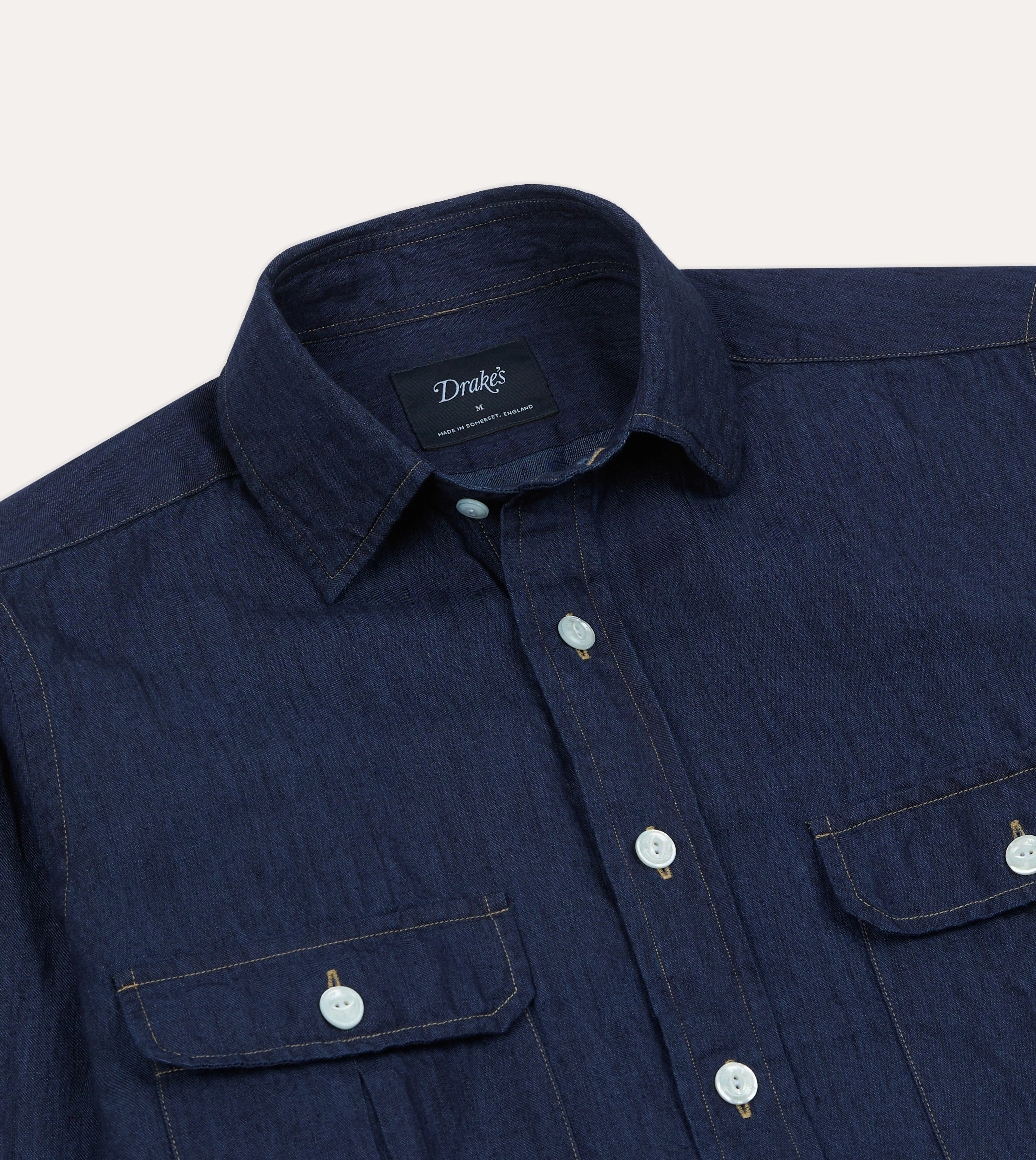Navy Cotton Linen Two-Pocket Work Shirt All-Weather Ready