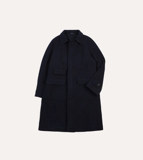 Loose Navy Donegal Wool Raglan Coat