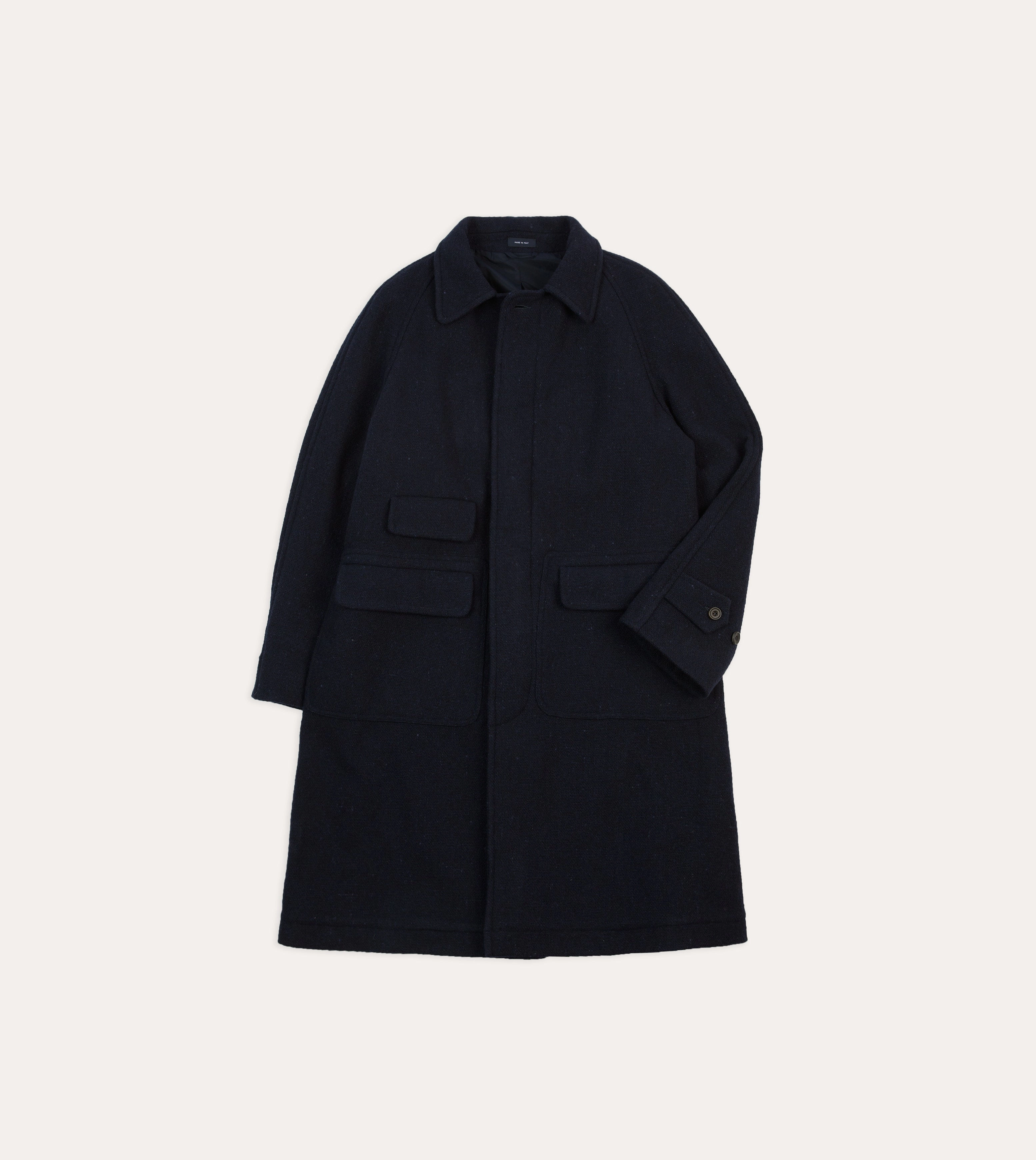 Loose Navy Donegal Wool Raglan Coat