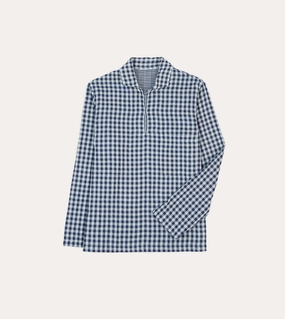 Polo Style Navy Gingham Cotton Reversible Smock