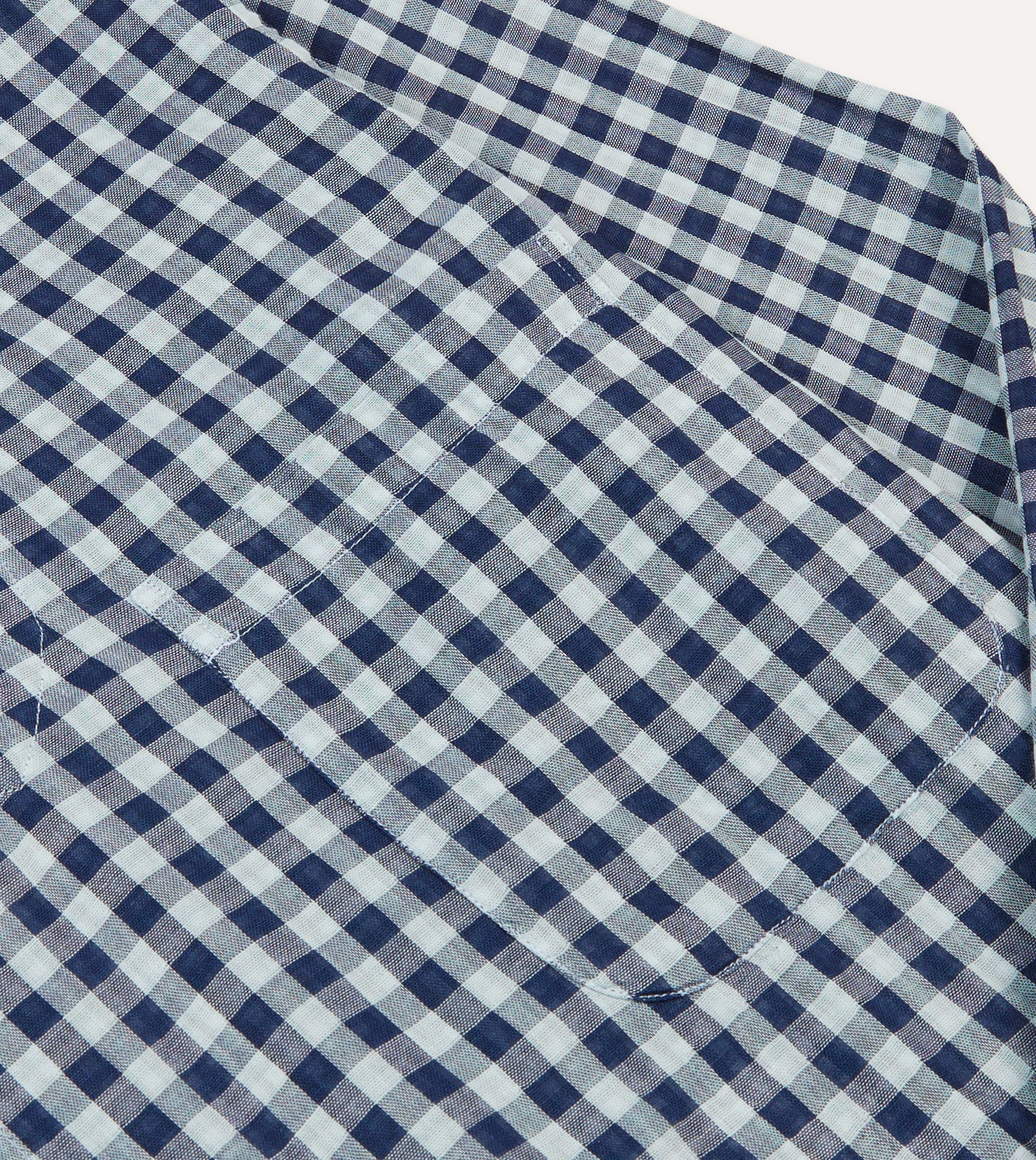 Navy Gingham Cotton Reversible Smock Lightweight Weave