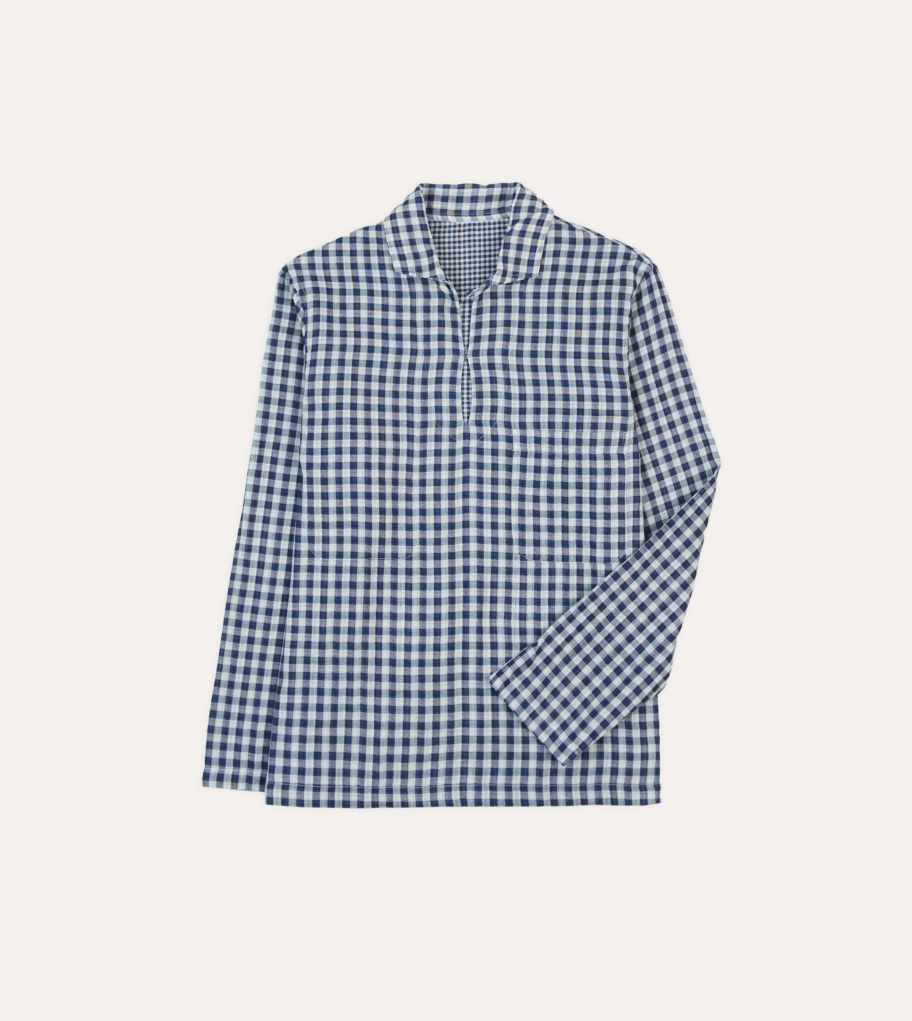 Polo Style Navy Gingham Cotton Reversible Smock